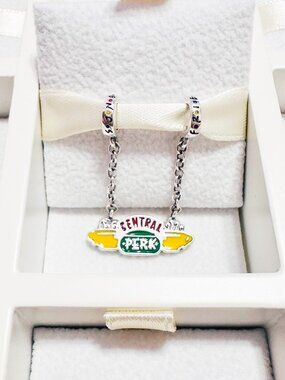 925 Sterling Silver Central Perk Safety Chain Charm, Friends TV Series Charm